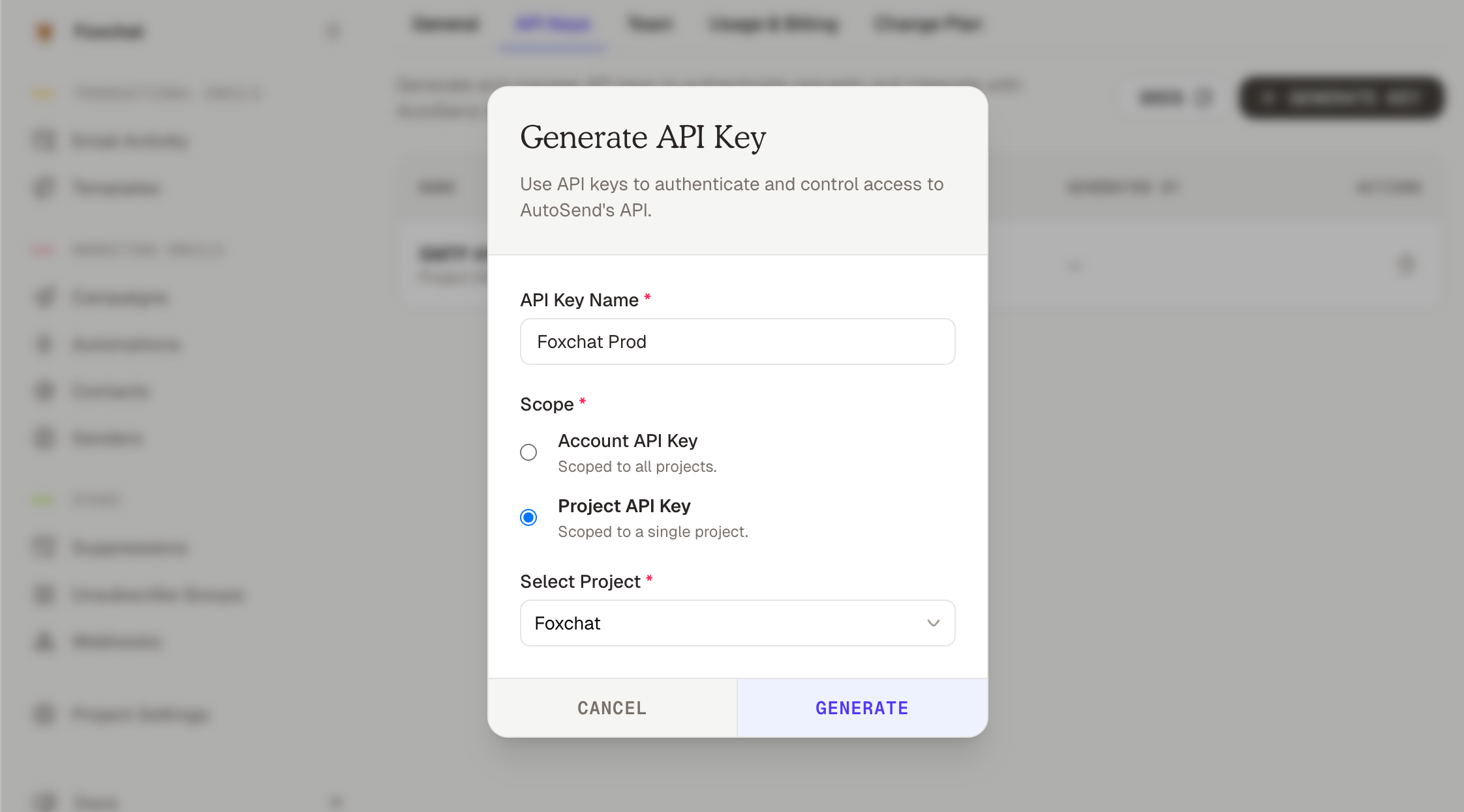 Validsign Create Api Key API Keys - AutoSend Documentation